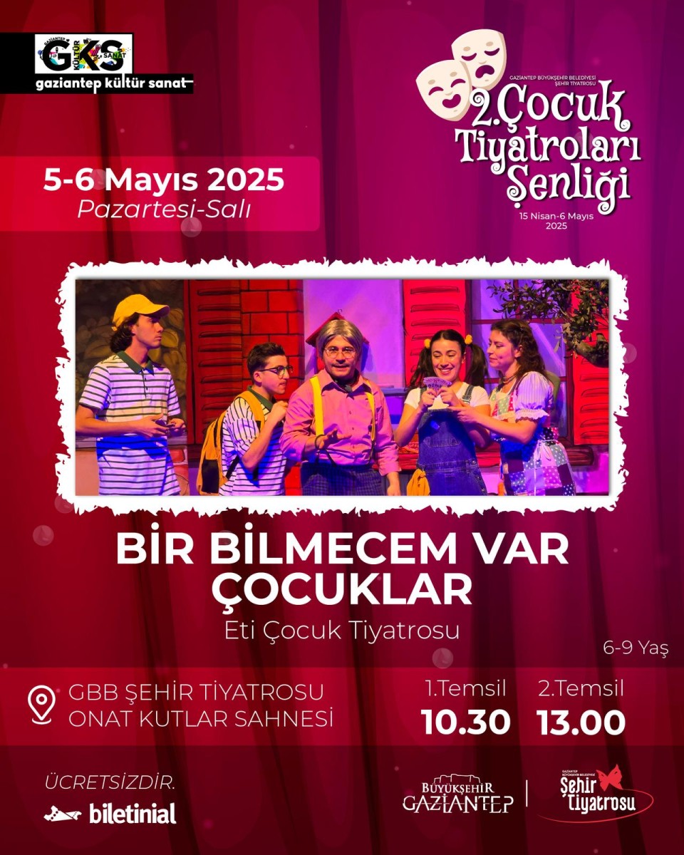 Eti Çoçuk Tiyatrosu 'BİR BİLMECEM VAR ÇOÇUKLAR' Oyun Gösterimi Onat Kutlar Sahnesinde.