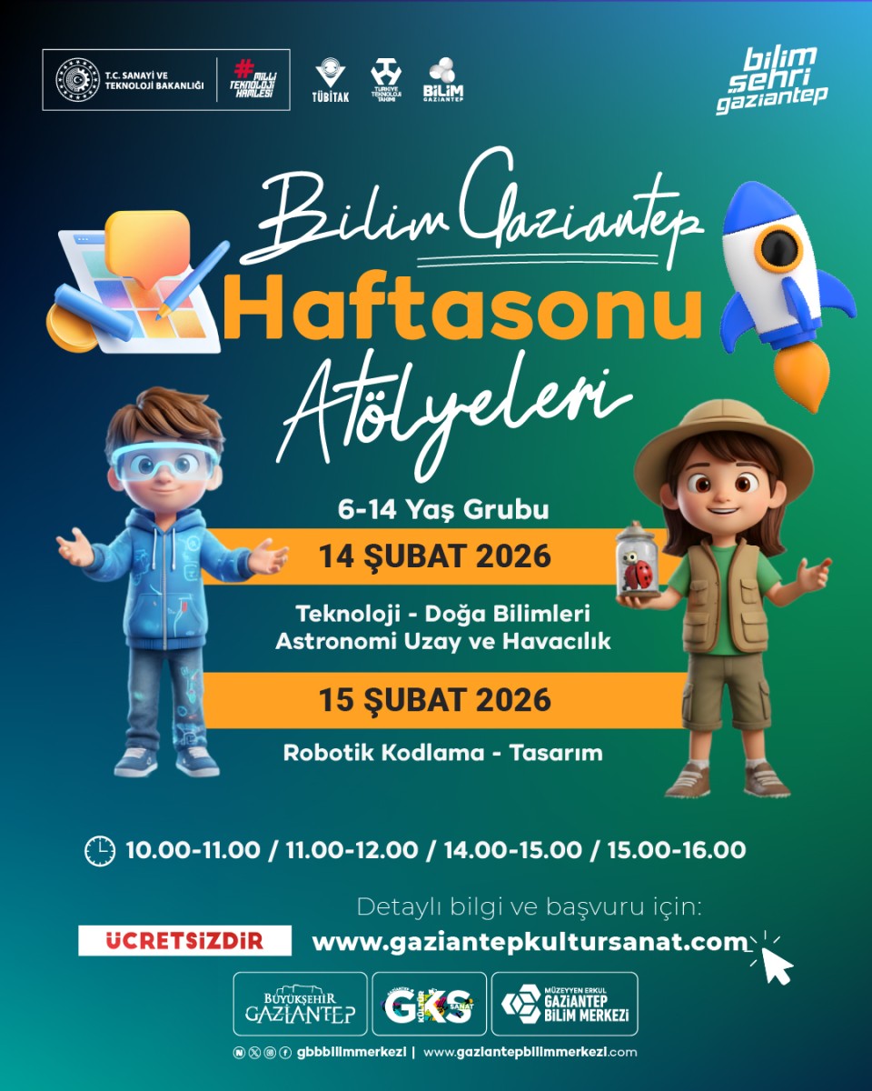 Bilim Gaziantep Haftasonu Atölyeleri 14-15 Şubat 2026