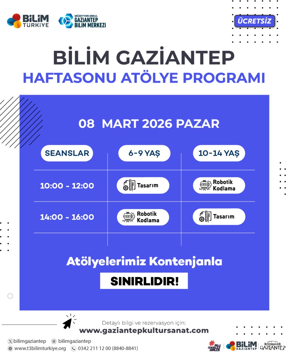 Bilim Gaziantep Hafta Sonu Atölyeleri 08 Mart 2026